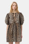 Ganni Leopard Printed Cotton Tie String Mini Dress