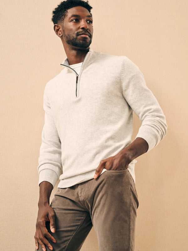 Faherty Jackson Quarter Zip Sweater - Ivory Ice Heather