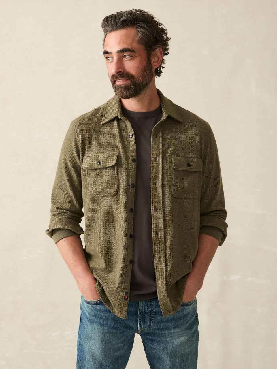 Fahery Legend Sweater Shirt  - Olive Melange Twill