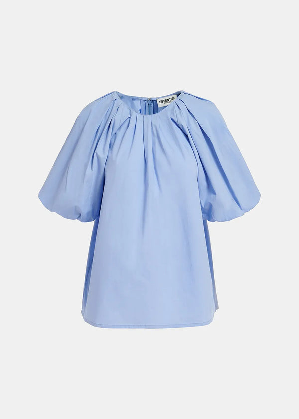 Essentiel Antwerp Blue Cotton Top with Puffed Sleeves