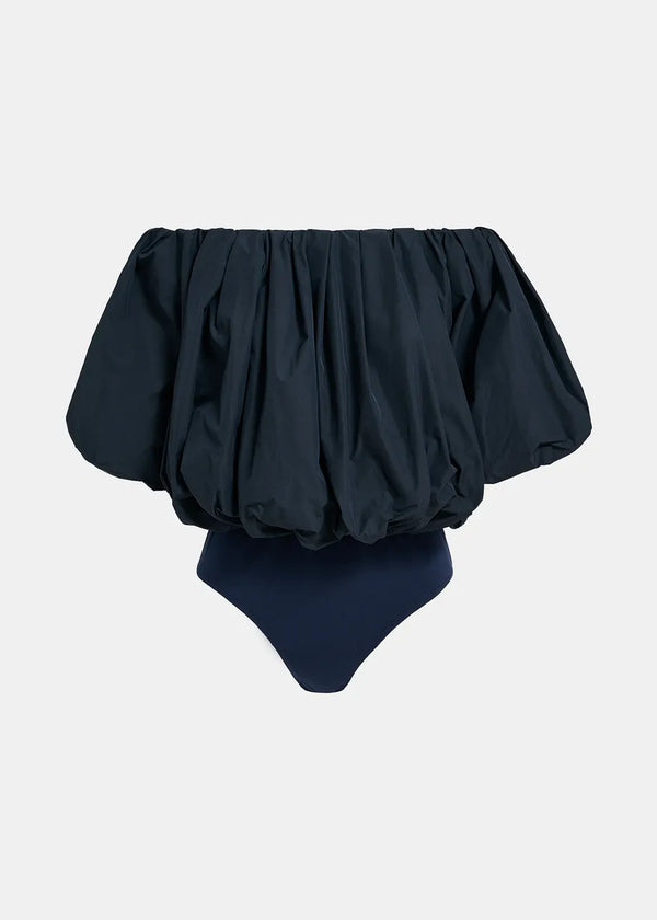 Essential Antwerp Navy Gathered Bodysuit with Puffed Sleeves