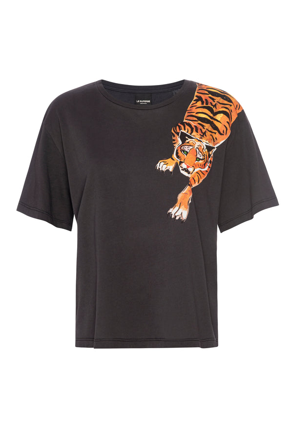 Le Superbe Scratching Tiger Tee - Washed Black