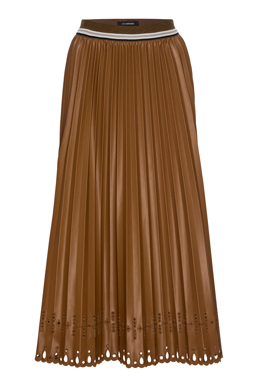 Le Superbe Pleats To Meet You Skirt  - Brown Vegan Leather