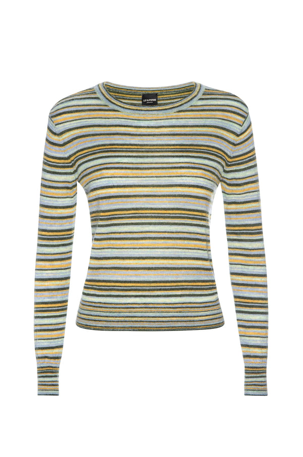 Le Superbe Cali Blend Stripe Sweater  - Aqua/Green Stripe