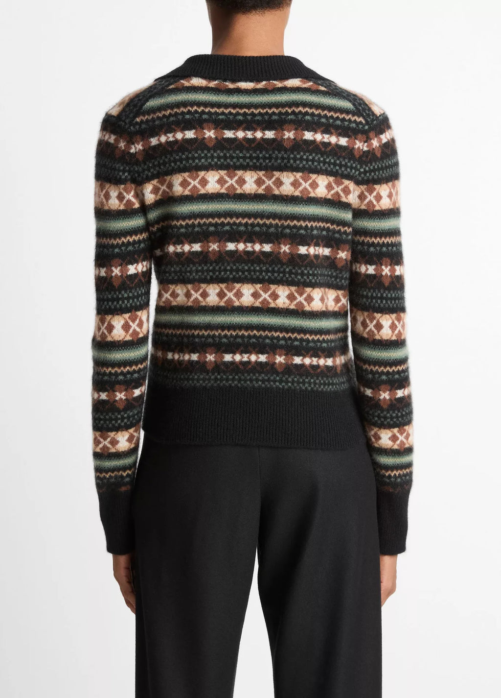 Vince Fair Isle Cashmere Polo Sweater - Cacao/Malachite