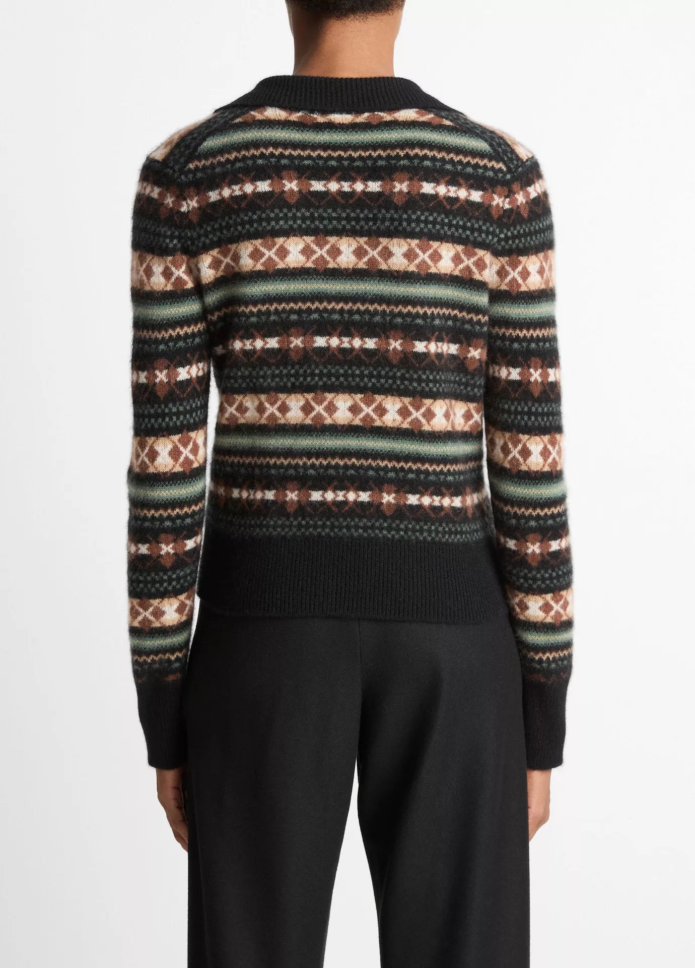 Vince Fair Isle Cashmere Polo Sweater - Cacao/Malachite