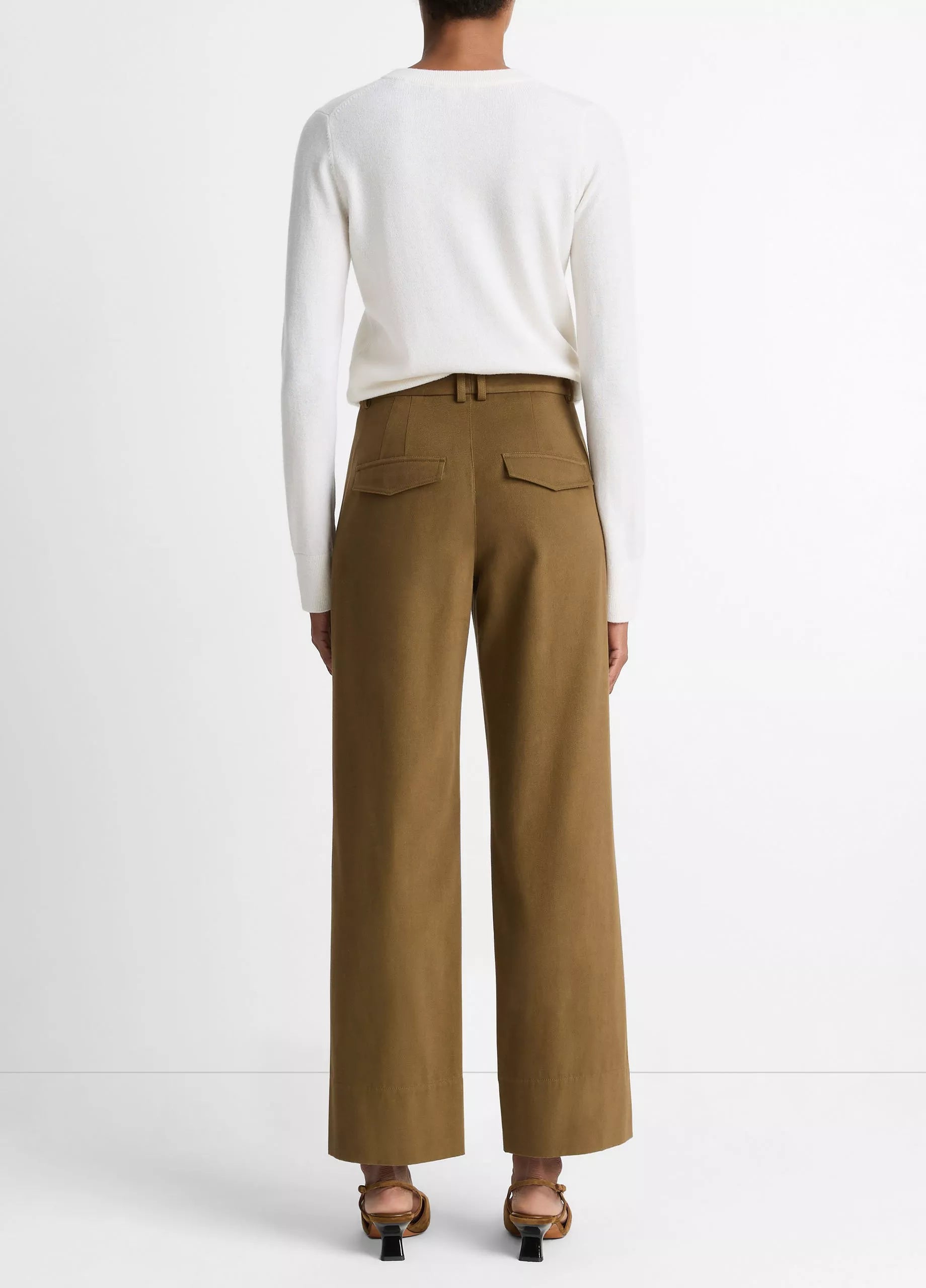 Vince Faux-Leather-Trim Italian Cotton Straight-Leg Pant - Olive Grove