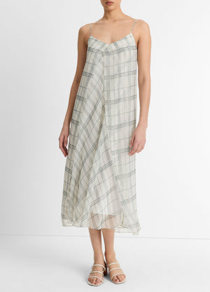 Vince Fenced Plaid Layered Dress - Off White/Grey
