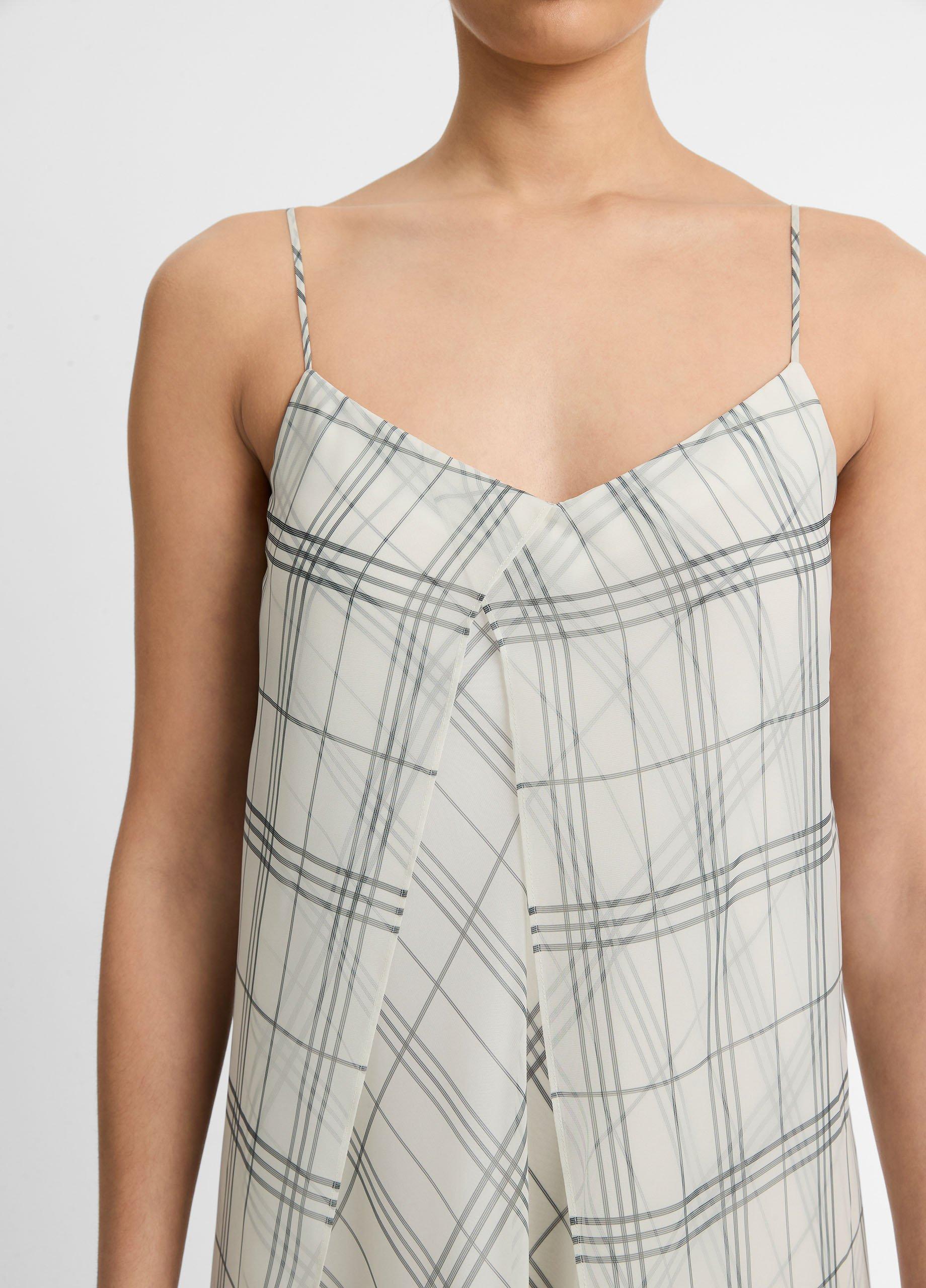 Vince Fenced Plaid Layered Dress - Off White/Grey