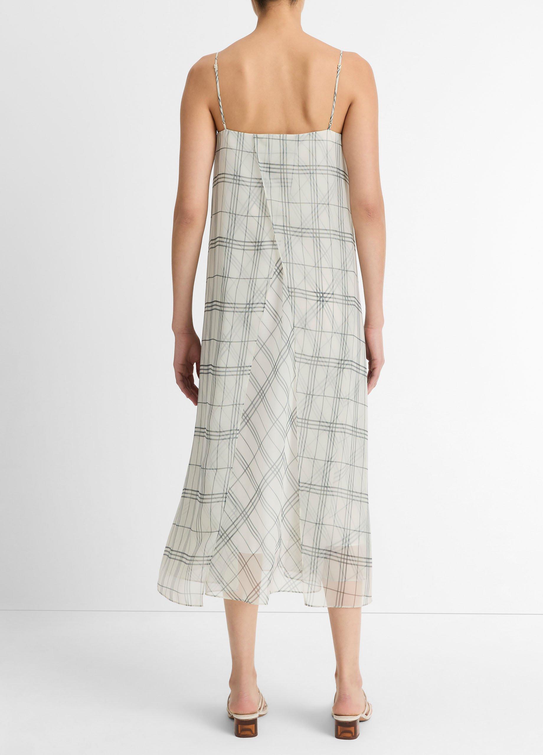 Vince Fenced Plaid Layered Dress - Off White/Grey