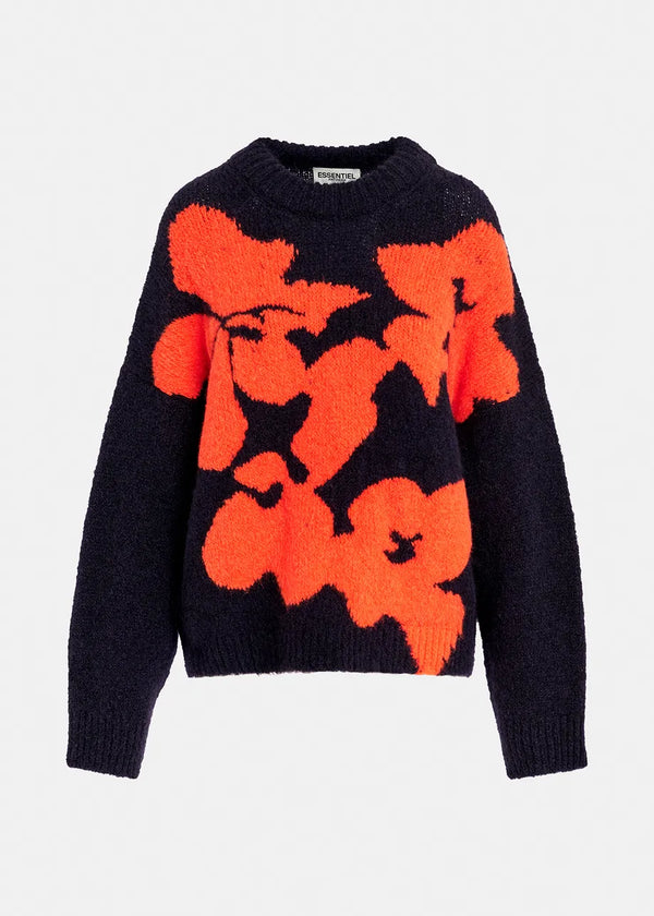 Essentiel Antwerp Navy & Red Floral Knitted Sweater