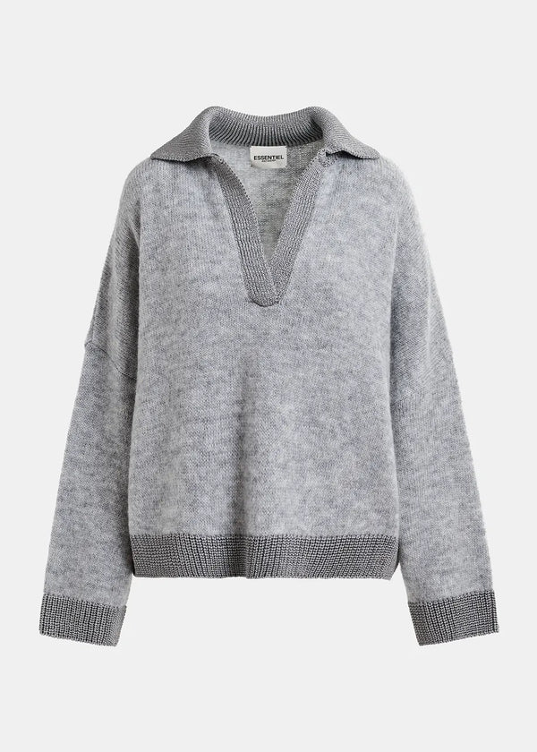 Essentiel Antwerp Grey Knit Polo Sweater