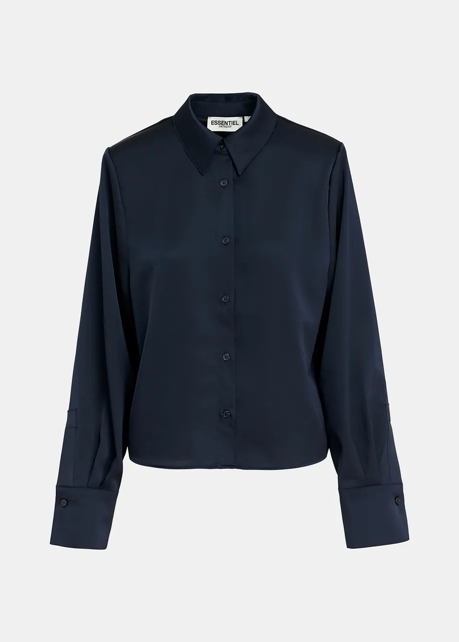 Essentiel Antwerp Navy Satin Shirt W/ Padded