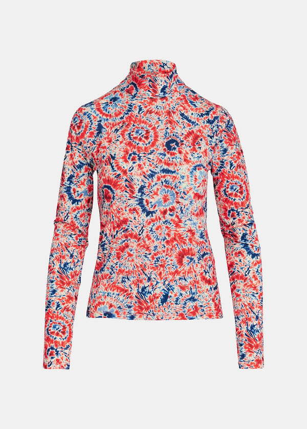 Essentiel Antwerp Red & Blue Tie-Dye Turtleneck Top