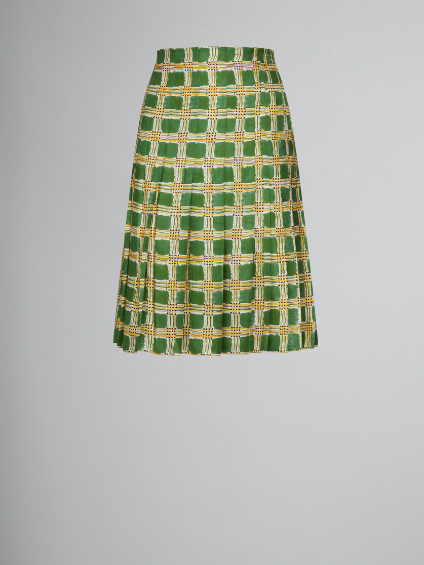 Marni Green Silk Skirt With Check Fields Print