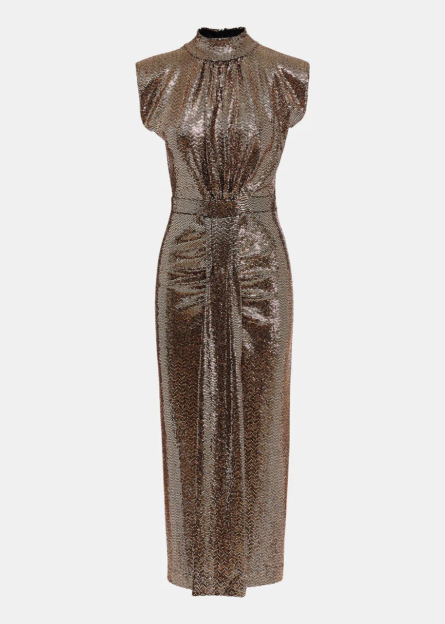 Essentiel Antwerp Gold-Tone Stretch-Jersey Midi Dress