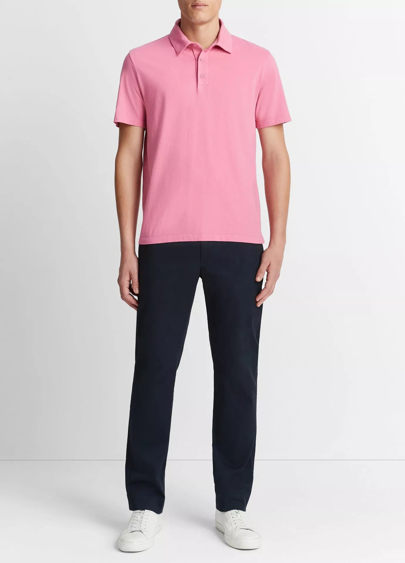 Vince Garment Dye Short-Sleeve Polo Shirt - Washed Pink Blaze