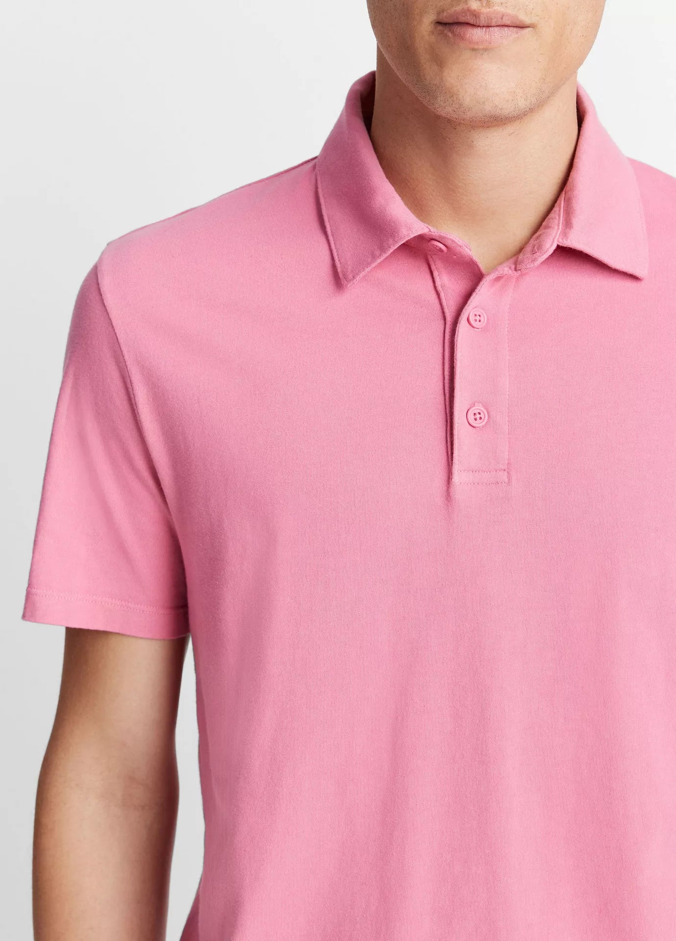 Vince Garment Dye Short-Sleeve Polo Shirt - Washed Pink Blaze