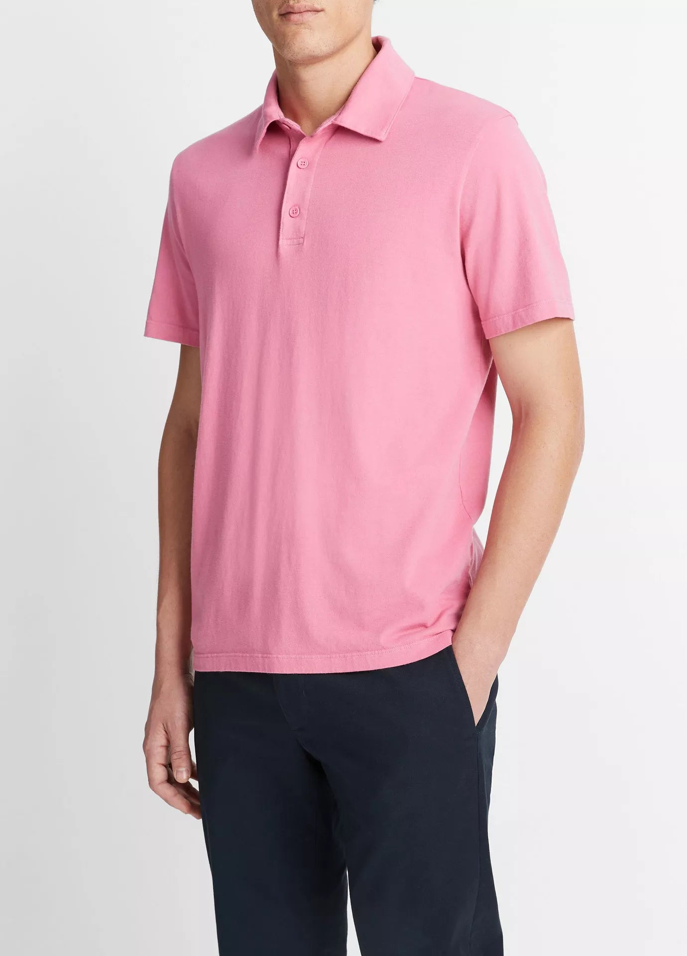Vince Garment Dye Short-Sleeve Polo Shirt - Washed Pink Blaze