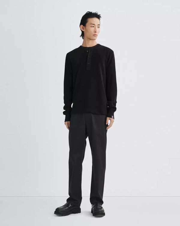 Rag & Bone Garment Dyed Waffle Henley in Black