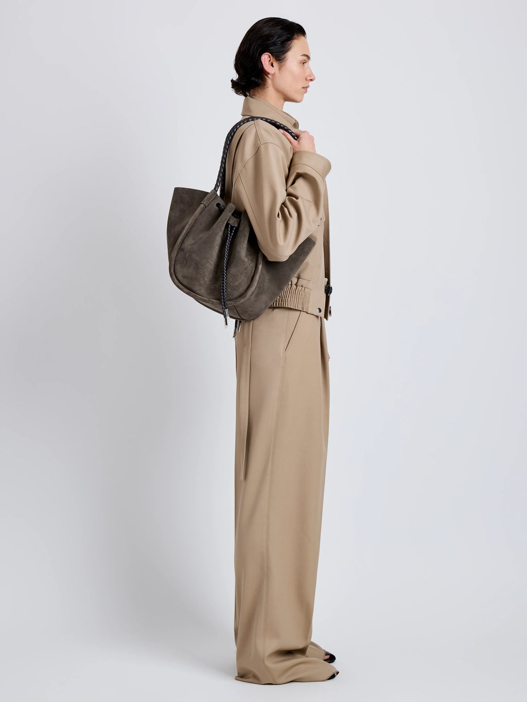 Proenza Schouler Large Ruched Tote in Suede and Braided Calf