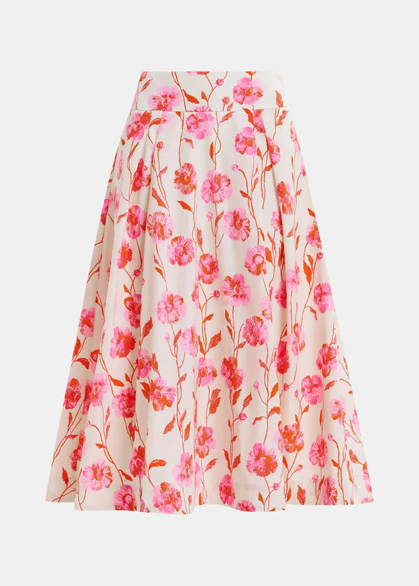 Essentiel Antwerp Hosanna Off-white/Red and Pink Pleated Midi Skirt