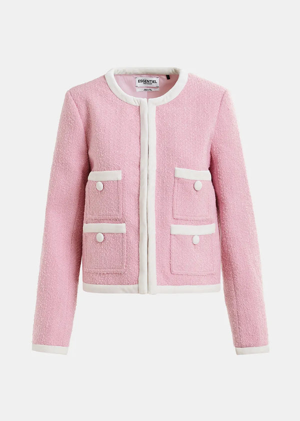 Essentiel Antwerp Tweed Jacket with Velvet Trim - Pink