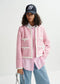 Essentiel Antwerp Tweed Jacket with Velvet Trim - Pink