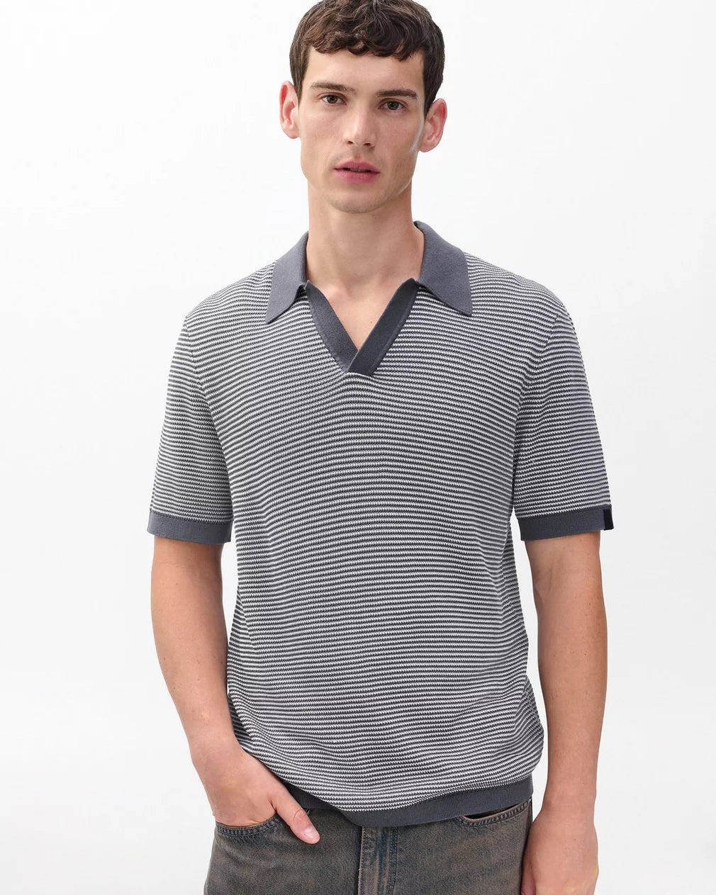 Rag & Bone Harvey Knit Johnny Collar Polo - Wet Iron