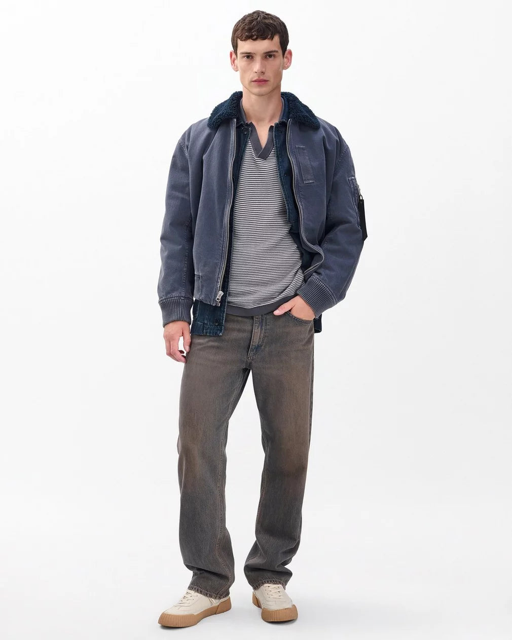 Rag & Bone Harvey Knit Johnny Collar Polo - Wet Iron