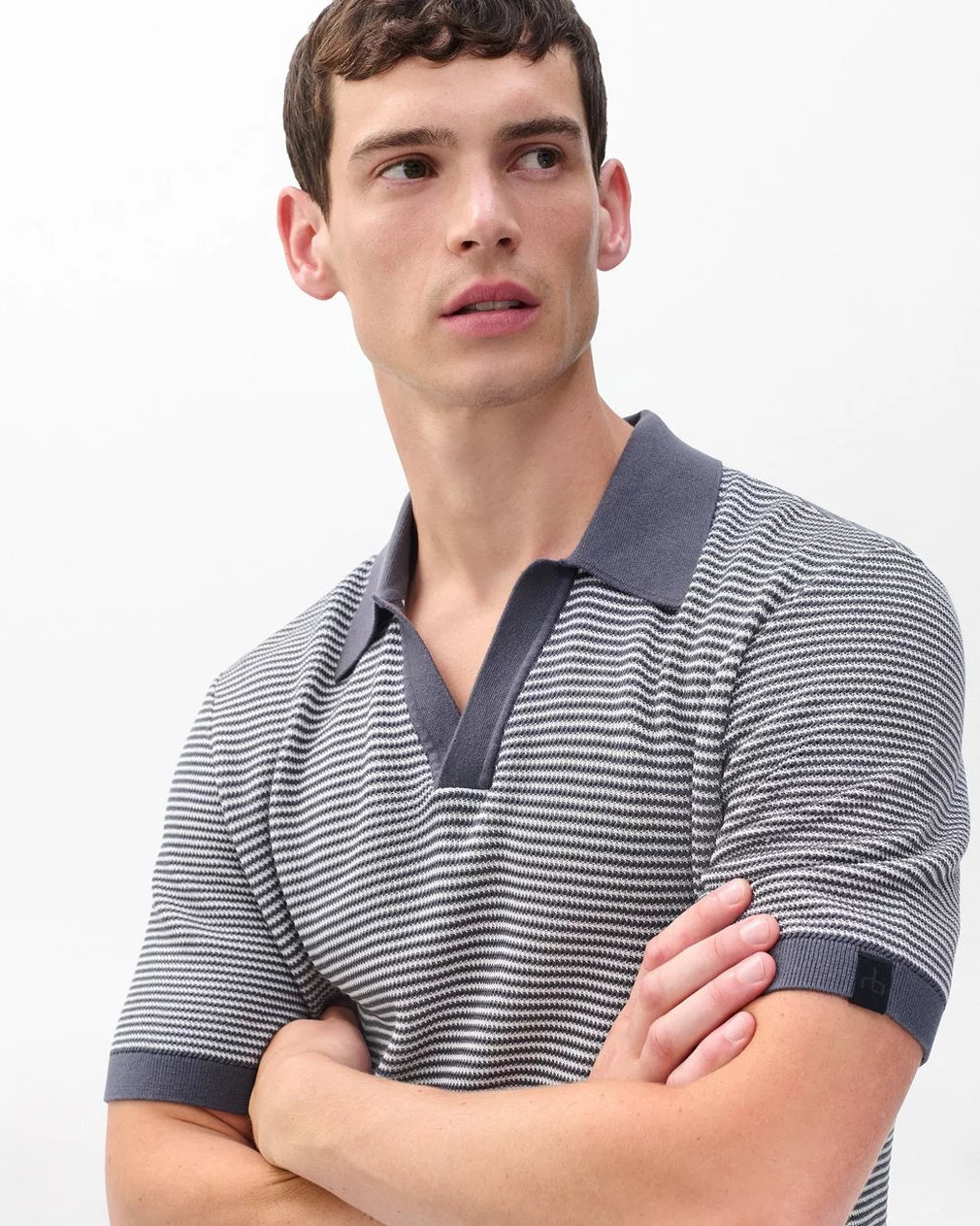 Rag & Bone Harvey Knit Johnny Collar Polo - Wet Iron