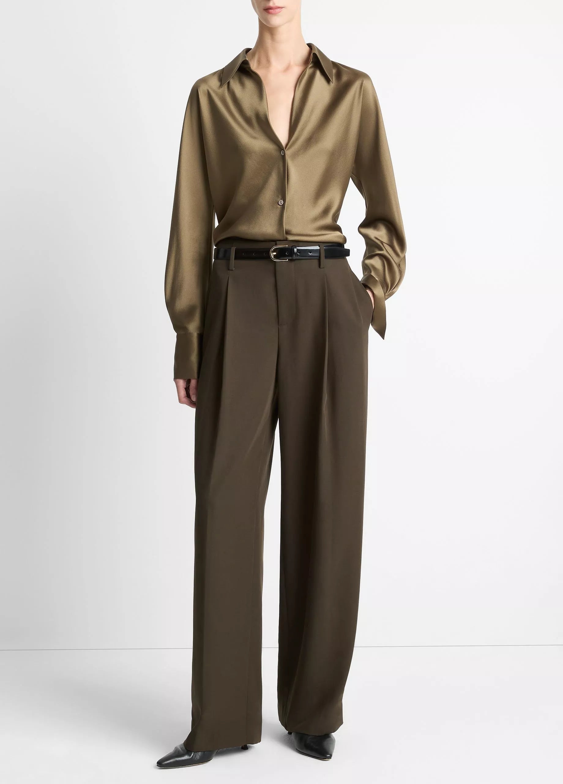 Vince High-Waist Pleated Trouser - Verde