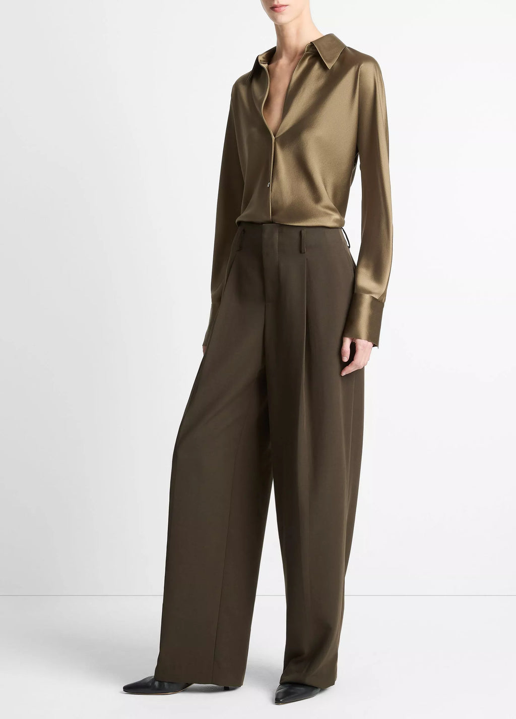 Vince High-Waist Pleated Trouser - Verde