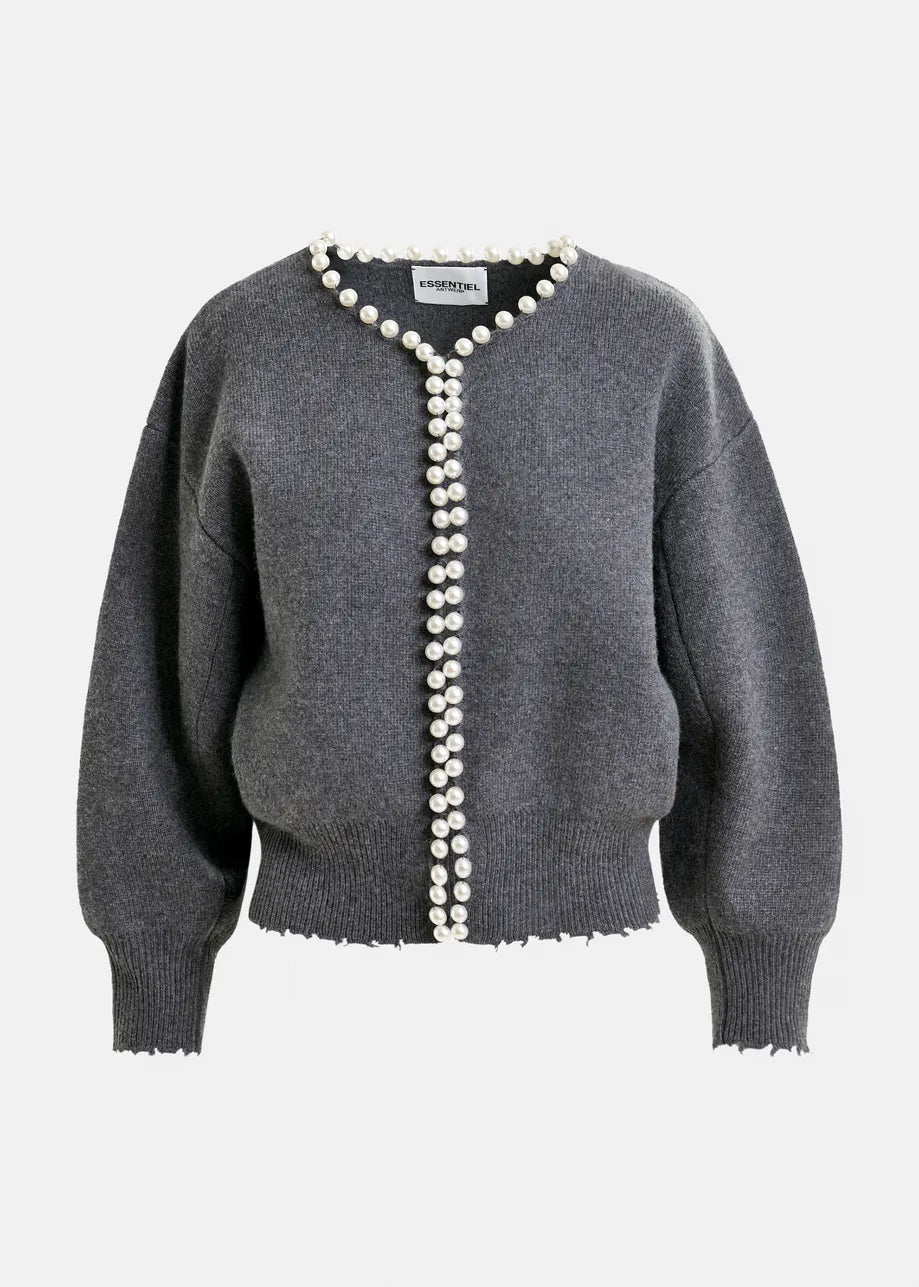 Essentiel Antwerp Ideas Knit Cardigan with Beads - Shadow