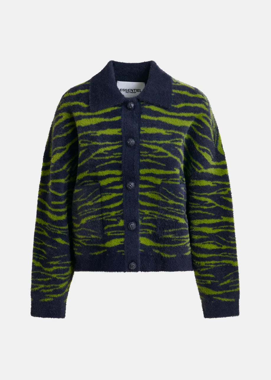 Essentiel Antwerp Zebra Print Cargan - Dark Blue/Green