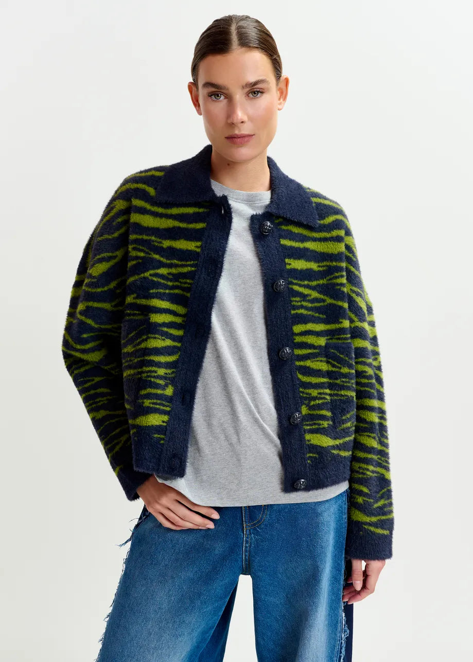 Essentiel Antwerp Zebra Print Cargan - Dark Blue/Green