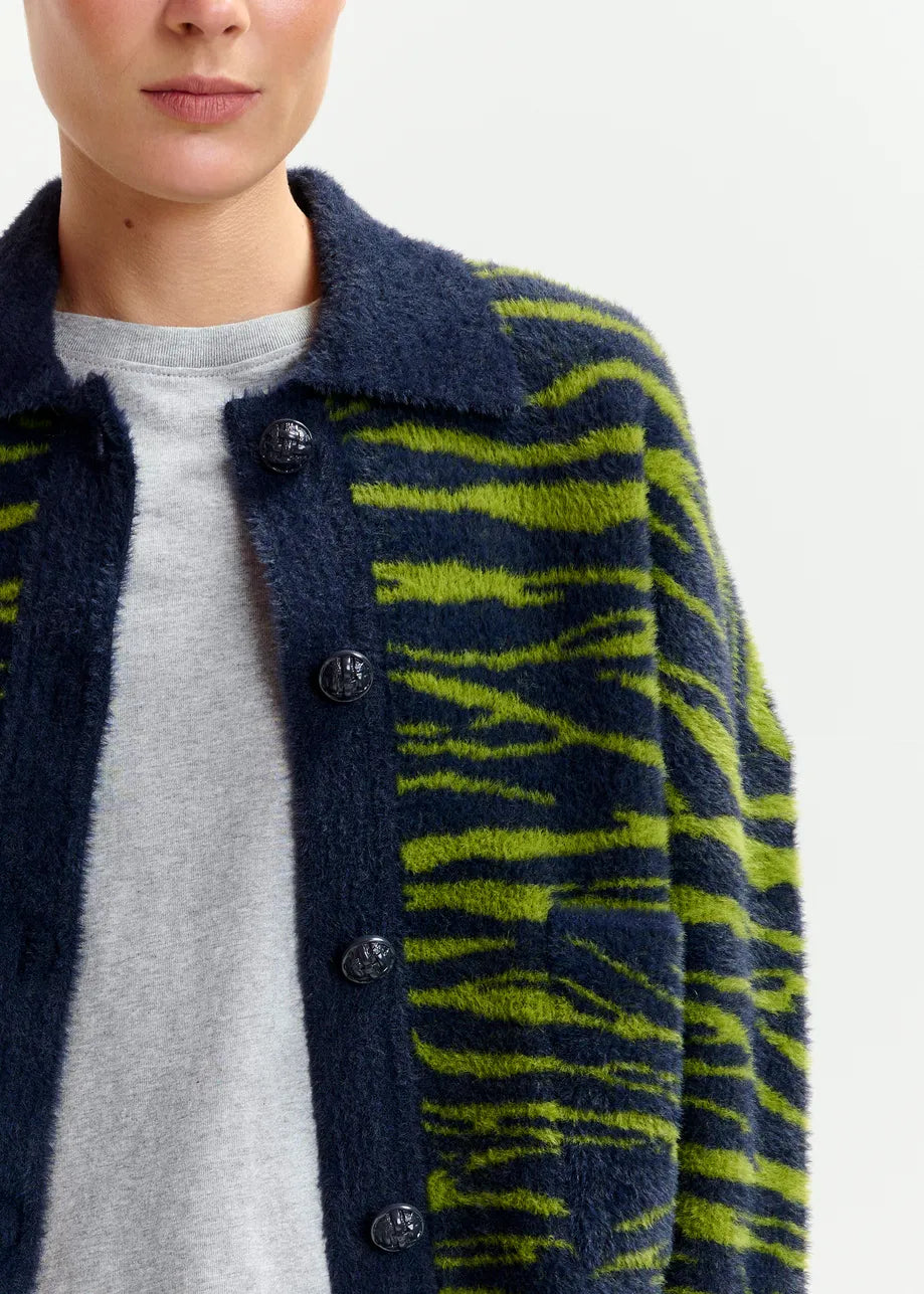 Essentiel Antwerp Zebra Print Cargan - Dark Blue/Green