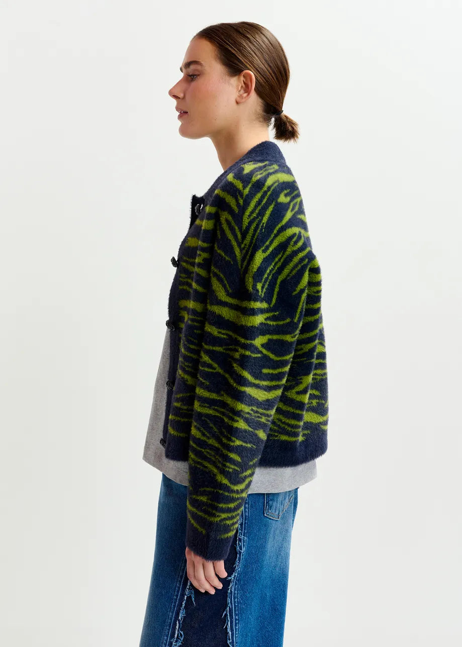 Essentiel Antwerp Zebra Print Cargan - Dark Blue/Green