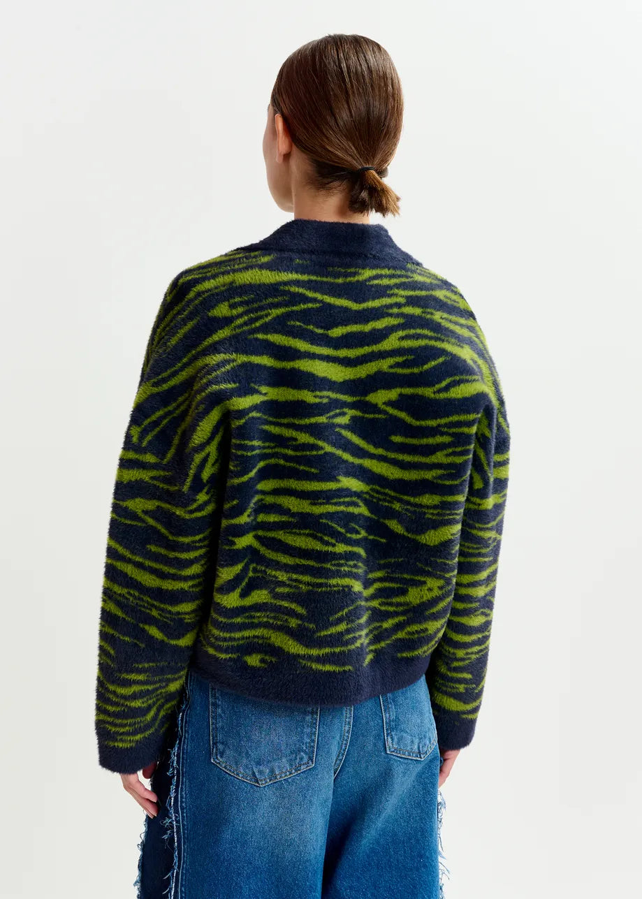 Essentiel Antwerp Zebra Print Cargan - Dark Blue/Green