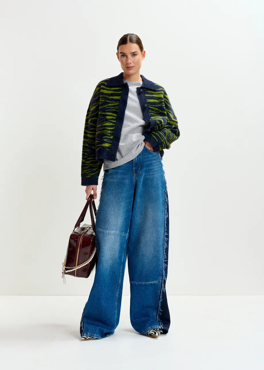 Essentiel Antwerp Zebra Print Cargan - Dark Blue/Green