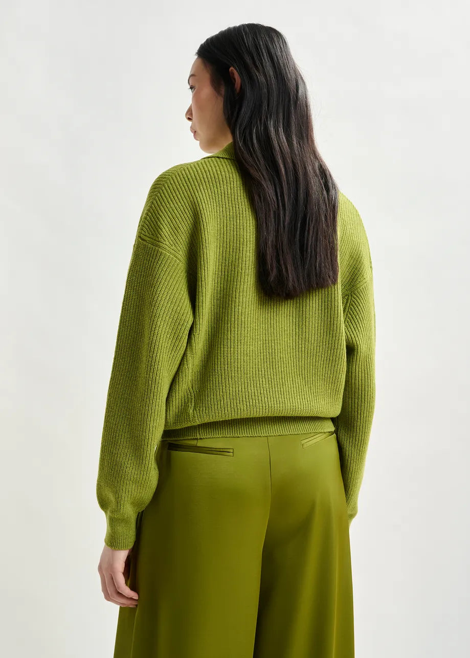 Essentiel Antwerp Wool-Blend Polo - Olive Green/Jewel Buttons