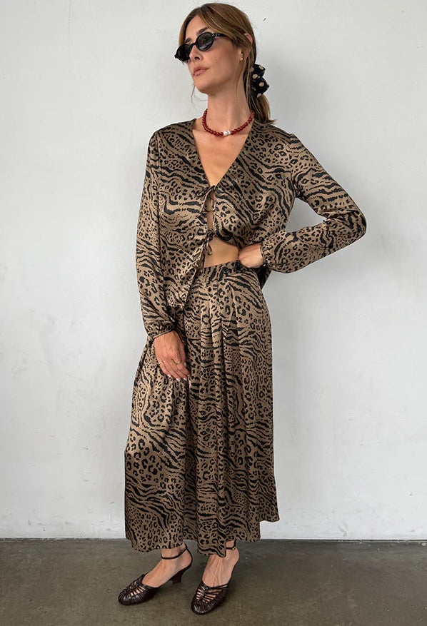 Ciao Lucia Colomba Skirt Leopard Print Silk Charmeuse