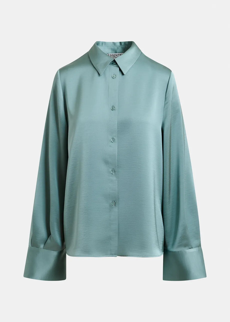 Essentiel Antwerp Blue Oversize Satin Shirt - Light Blue