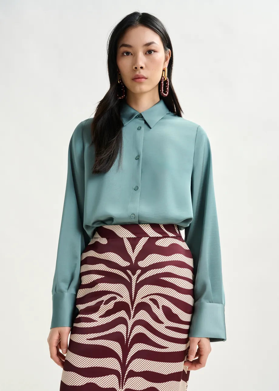 Essentiel Antwerp Blue Oversize Satin Shirt - Light Blue