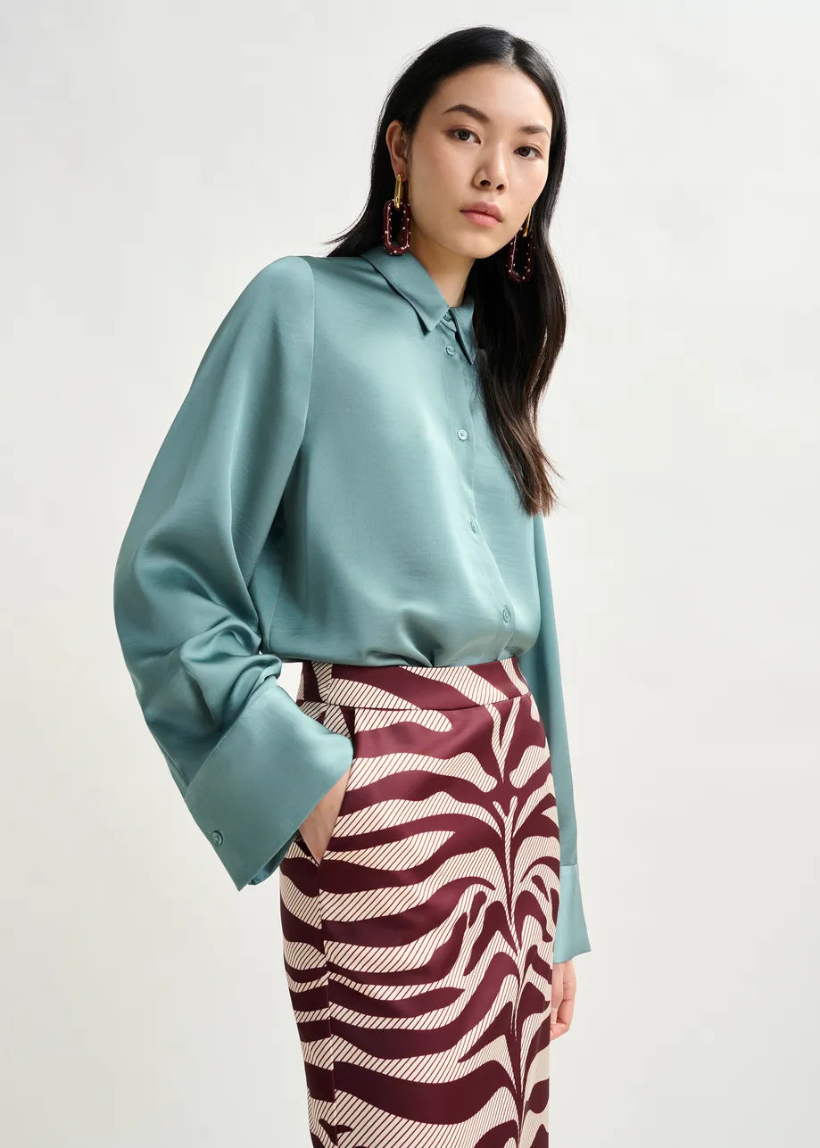 Essentiel Antwerp Blue Oversize Satin Shirt - Light Blue