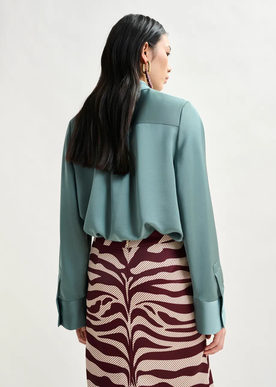 Essentiel Antwerp Blue Oversize Satin Shirt - Light Blue