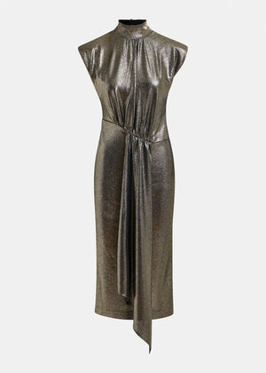 Essentiell Antwerp Stretch Lurex Midi-Length Dress- Gold