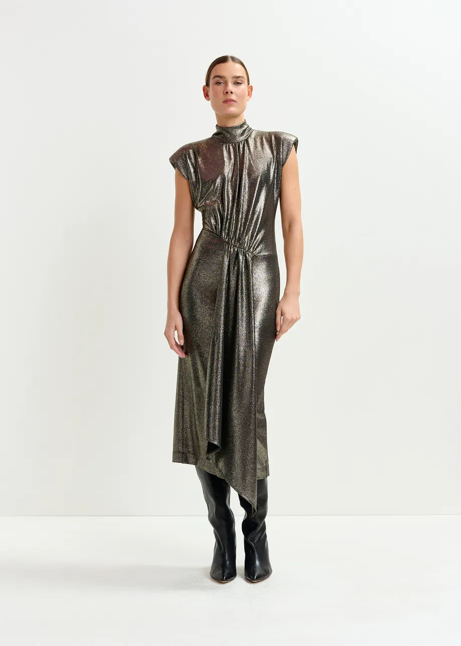 Essentiell Antwerp Stretch Lurex Midi-Length Dress- Gold