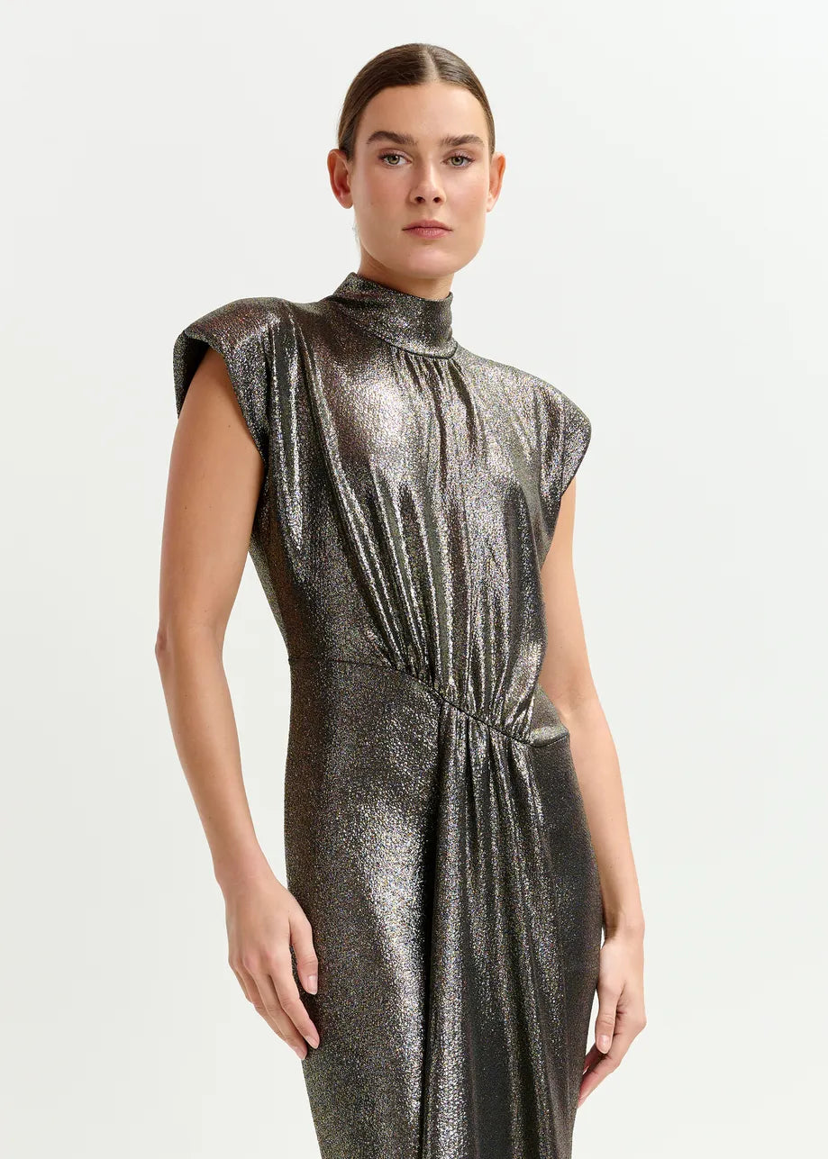 Essentiell Antwerp Stretch Lurex Midi-Length Dress- Gold