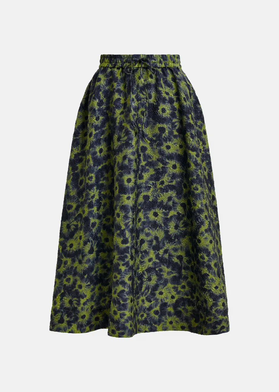 Essentiel Antwerp Isebel Jacquard Midi Skirt - Navy/Khaki